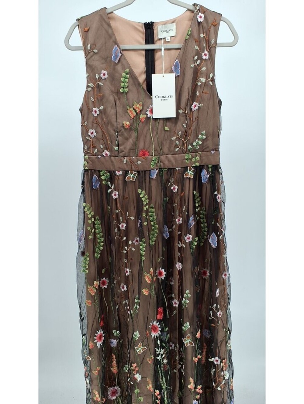 Embroidered Floral Dress In Black-XL